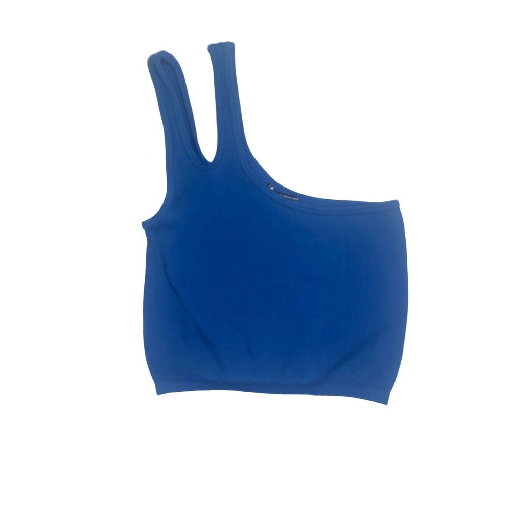 ZARA Asymmetric Ribbed Double Strap Crop Tank Top Sports Bra XS Royal Blue